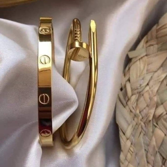 • Golden Nail Bracelet   and      • Golden Stainless Steel Bracelet
